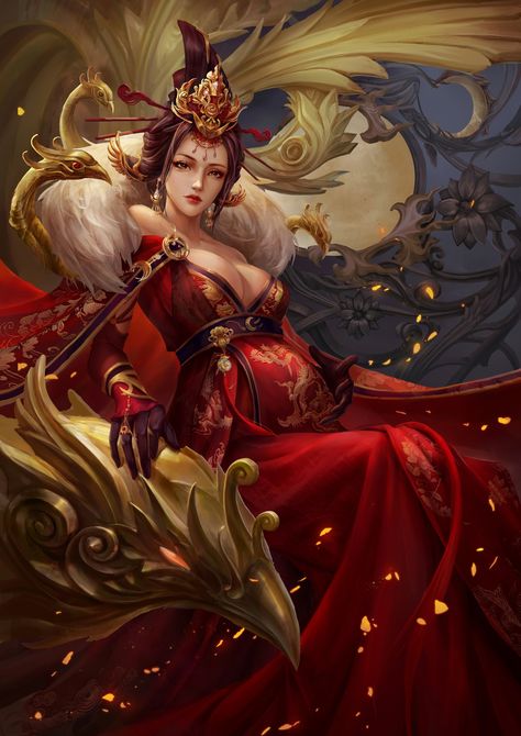 ArtStation - Card.Queen Wu Lie, WY C Goddess Of Life Fantasy Art, Red Priestess Art, Chinese Concubine Art, Asian Queen Fantasy Art, Fantasy Queen, Queen Of The Moon Oracle, Chinese Art Girl, Queen Art, 판타지 아트