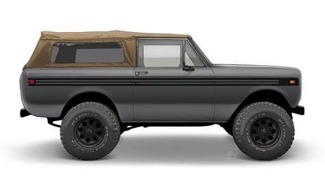 A Photoshop sketch render completed on a Wacom Cintiq showing the Scout II project as a intend it to look when completed. International Scout 2, Jeep Scout, Ih Scout, International Scout Ii, Scout Ii, International Harvester Scout, International Harvester Truck, Photoshop Sketch, Dream Trucks