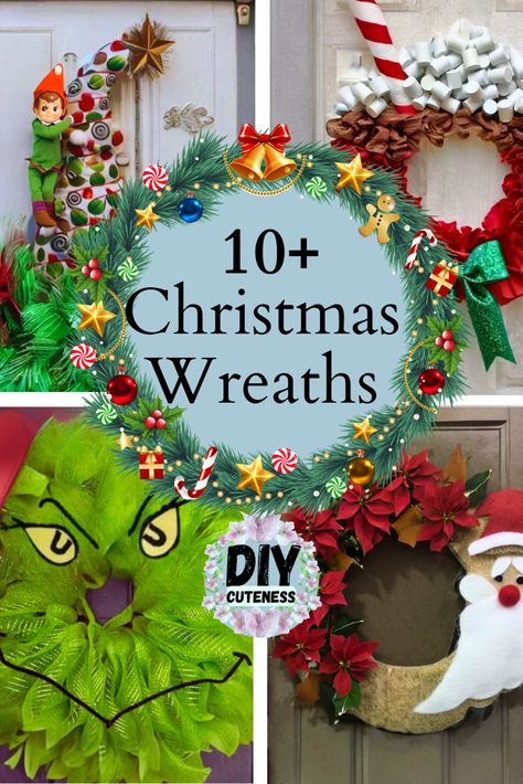 DIY Christmas Wreaths for Front Door - DIY Cuteness Diy Christmas Reefs, Christmas Hanging Baskets, Picture Wreath, Christmas Reef, Christmas Wreath Designs, Wreath Making Tutorials, Christmas Wreath Ideas, Giant Christmas Ornaments, Baby Wreath