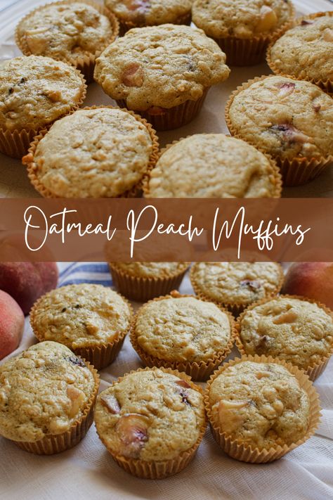 Healthy Peach Muffins, Peach Oatmeal Muffins, Raspberry Oatmeal Muffins, Oat Muffins Healthy, Peach Baked Oatmeal, Peach Muffin Recipes, Recipe For Oatmeal, Baked Oatmeal Muffins, Healthier Breakfast