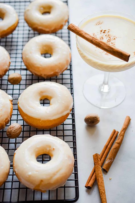 Baked Eggnog Donuts- With An Eggnog Glaze! - Lynn's Way of Life Eggnog Glaze, Coconut Pecan Cookies, Instant Pot Chicken And Rice, How To Make Eggnog, Gingerbread Donuts, Classic Eggnog, Donut Calories, Keto Donuts, Baked Donut Recipes