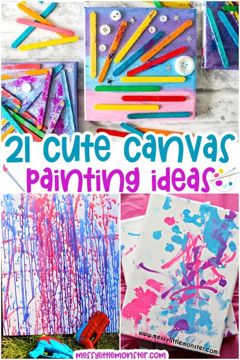 Preschool Art On Canvas, Prek Canvas Art, Canvas Painting Preschool, Outside Painting Activities For Kids, Preschool Canvas Painting, Canvas Art For Preschoolers, Holiday Canvas Painting Ideas Kids, Easy Toddler Painting Ideas, Painting With Your Body On Canvas