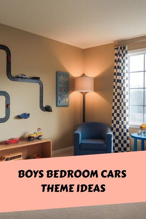 Boys Bedroom Cars Theme Ideas Hot Wheels Bedroom Decor, Nascar Bedroom Ideas, Car Themed Rooms For Boys, Diy Car Room Decor, Racecar Bedroom Toddler, Car Headboard, Boys Bedroom Cars, Checkered Boys Room, Hot Wheels Bedroom Ideas