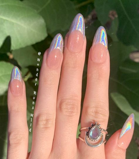 Deer Nails, Chrome French, Gradation Nails, Uñas Ideas, Nails Acrylic Coffin, New Years Eve Nails, Nail Looks, Nails Silver, Style Nails