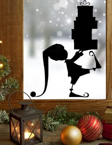 Winter Window Silhouette, Christmas Window Silhouettes, Diy Christmas Window Decorations, Christmas Window Display Home, Diy Christmas Window, Christmas Decorations Centerpiece, Christmas Window Display, Winter And Christmas, Winter Window