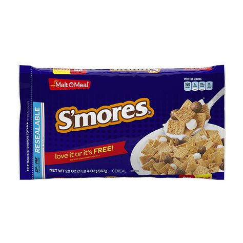 Cereals | Malt-O-Meal Smores Cereal Treats, Cereal Marshmallow Treats, Cereal Crispy Treats Marshmallows, S’mores Skillet, S’mores Cereal Treats, Malt O Meal, Best Cereal, Grape Nuts, Canned Dog Food