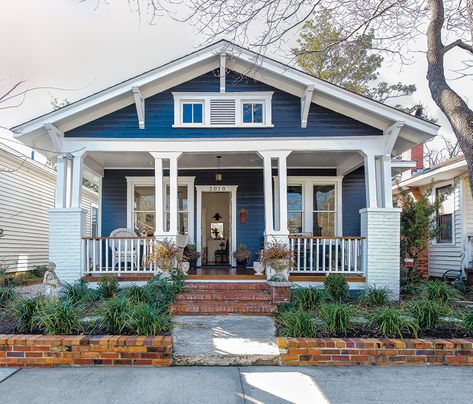 Light Blue Bungalow Exterior, Blue Bungalow Exterior, Blue Craftsman House, Craftsmen Cottage, Coastal Craftsman Exterior, Blue Craftsman Exterior, Craftsman Bungalow Exterior Colors, Bungalow Exterior Colors, Beach Bungalow Exterior