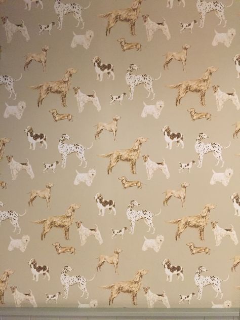 Hunterhill Dog Dark Linen Patterned Wallpaper by Laura Ashley Vintage Dog Wallpaper, Dog Bedroom, Patterned Wallpaper, Farmhouse Inspiration, Cottage Interior, Beige Pattern, Wallpaper Patterns, Dog Wallpaper, Dog Boarding