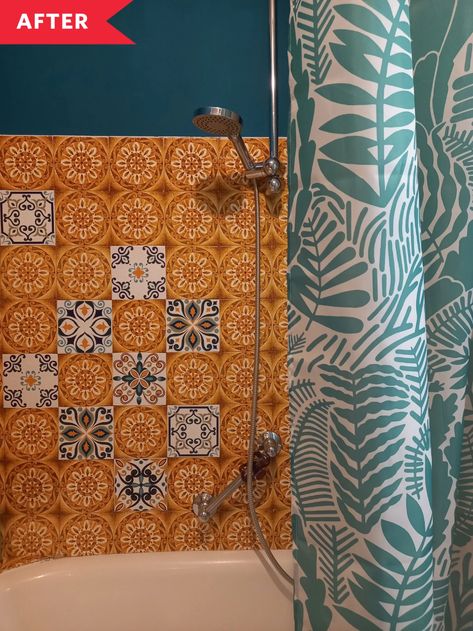 Teal And Orange Bathroom, Teal And Terracotta Bathroom, Orange Tile Bathroom, Orange And Blue Bathroom, Bathroom Combinations, Orange Bathroom Walls, Bathroom Colors Blue, Bathroom Orange, Duck Home