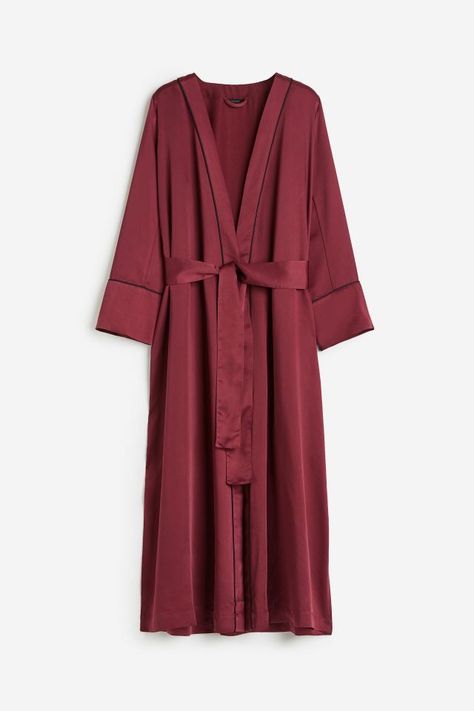 Satin Bathrobe, Satin Dressing Gown, Belt Tying, Decorative Trim, Dressing Gown, Tie Belt, Fashion Company, World Of Fashion, Dark Red