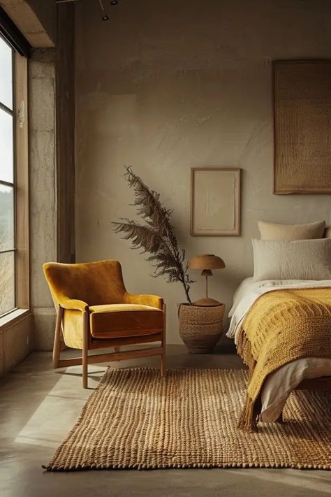 Top 5 Mustard Yellow Bedroom Ideas - Blog by Cavelights Yellow Bedding Ideas, Mustard Yellow Bedroom Ideas, Mustard Yellow Bedroom, Ochre Bedroom, Yellow Bedroom Paint, Mustard Bedroom, Vibrant Bedroom, Colour Combinations Interior, Mustard Yellow Bedrooms