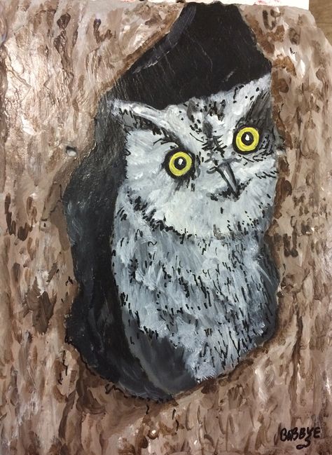 Owl In Tree Painting, Owl In Tree, Neverland Nursery, Twins Bedroom, Easy Canvas, Slate Roof, Owl Painting, Paint Rock, Christmas Paintings