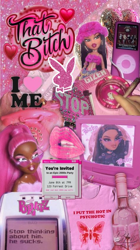 #bratz #y2kfashion #y2kaesthetic #pinkaesthetic Bratz Collage Wallpaper, Y2k Wallpaper Bratz, Bratz Dolls Aesthetic Wallpaper Iphone, Black Bratz Doll Aesthetic, Bratz Doll Wallpaper, Bratz Birthday Party Ideas, Brats Aesthetic, Latina Wallpaper, Bratz Birthday