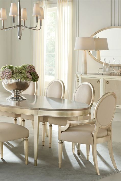 Caracole A House Favorite dining table Classic Dining Room Furniture, Oval Dining Room Table, Cream Stone, Dining Room Contemporary, Tiger Maple, Dinning Room Design, Oval Dining Table, Luxury Dining Room, Oval Table Dining