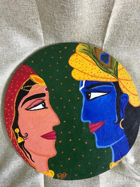 Indian god painting Circle Canvas Ideas Acrylic Paintings, Round Canvas Art Easy, God Painting Indian Easy, Circle Canvas Painting Easy Diy, Circle Canvas Painting Ideas, Circle Painting Ideas Easy, Circular Canvas Painting, Canvas Easy Painting, Easy Preschool Crafts