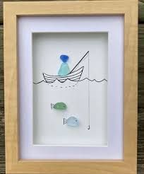 Wall Art – Tagged "Seaglass Art"– Wellfleet Marine Corporation Seaglass On Canvas, Sea Glass Family, Sea Glass Diy, Sea Glass Artwork, Sea Glass Art Diy, Sea Glass Art Projects, Fishing Art, Beach Glass Crafts, Art Coquillage