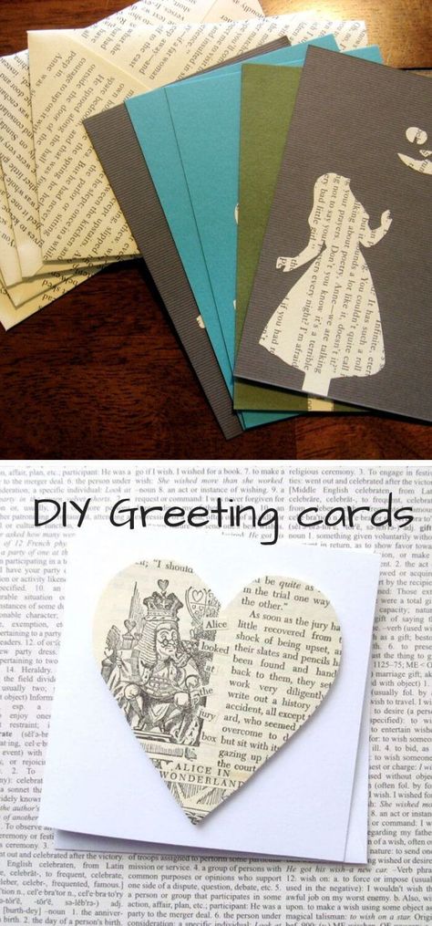 DIY Greeting cards - Use old-book pages and covers to make Greeting cards. You can make any type of Greeting card with a background that is suitable for all types of occasions — events, birthdays, etc Book Craft Ideas, Make Greeting Cards, Diy Old Books, Book Wreath, Diy Greeting Cards, Book Page Wreath, Old Children's Books, Old Book Crafts, Book Craft