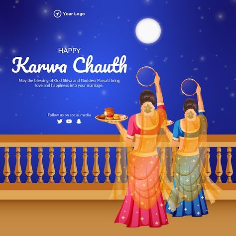 Festival Banner Design, Happy Karwa Chauth, Festival Banner, Goddess Parvati, Love Promise, Free Hand Rangoli Design, Free Hand Rangoli, Kitty Party, Indian Festival