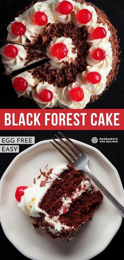 Eggless Black Forest Cake Recipe, Black Forest Cake Easy, India Cakes, Black Forest Cake Recipe, Egg Free Cakes, Eggless Cake Recipe, Eggless Desserts, Eggless Recipes, Black Forest Cake