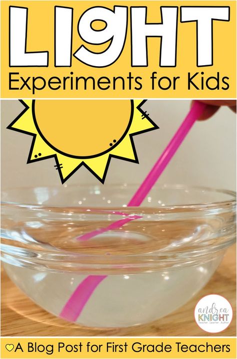 These hands-on light experiments for first grade kids are fun, engaging, and aligned to the NGSS. Each science lab teaches children something unique about how light behaves, while introducing them to key vocabulary such as refract, reflect, transparent, translucent, and opaque. Click through to the blog post to grab lots of ideas for your lesson planning. You'll find plenty of book recommendations and student activities to help you get started. Let's go! Science Light Activities, Light Experiments For Kids, Light Energy Activities, Light Science Experiments, Shadow Experiments, Light Reflection And Refraction, Bible Science, Shadow Activities, Light Experiments