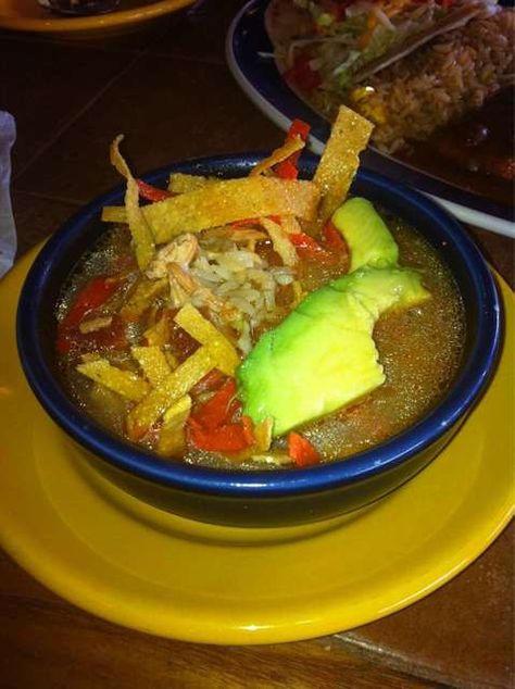 On the Border's Chicken Tortilla Soup- I've tried many recipes and never found anything that comes close to their signature taste. Then one day it just clicked, it's their salsa... that's the distinctive flavor that I couldn't quite place! This is it! Crockpot Recipes Mexican, Chicken Tortilla Soup Easy, Chicken Tortillas Soups Recipe, Tortilla Soup Recipe, Mexican Soup, Chicken Tortilla Soup, Monterey Jack, Chicken Tortilla, On The Border