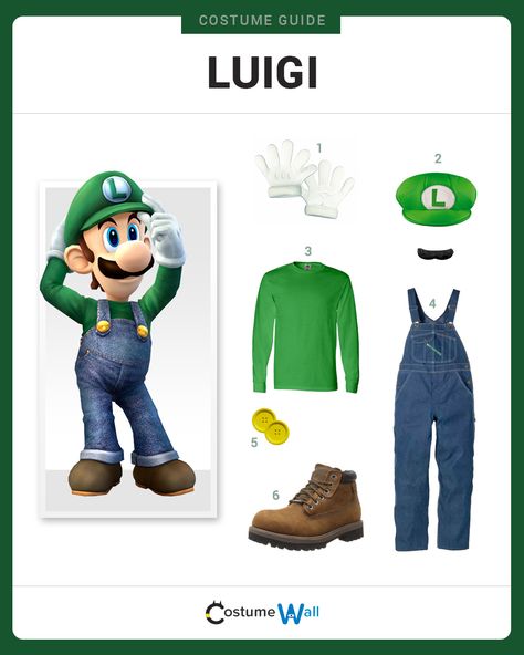 Luigi Haunted Mansion Costume, Lugi And Mario Costumes, Luigi Outfit Ideas, Mario Bros Costume Diy, Super Mario Bros Outfit Ideas, Mario And Luigi Cosplay, Super Mario Halloween Costumes Family, Diy Luigi Costume, Super Mario Outfit Ideas