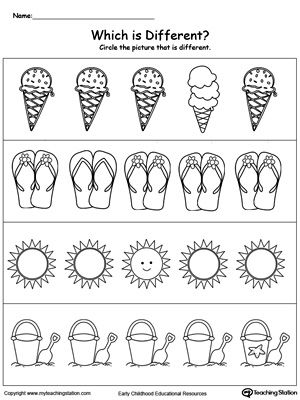 **FREE** Which Summer Item is Different? Worksheet. Practice the concept of sorting and categorizing by identify which summer item is different in this math printable worksheet. Which Is Different Worksheet, Same Or Different Preschool Worksheets, Summer Worksheets, Bahasa China, Free Preschool Worksheets, Summer Preschool, Worksheets For Kindergarten, Kindergarten Worksheets Printable, Printable Preschool Worksheets