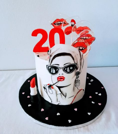 Beautician's cake by alenascakes Glamour Cake, Birthday Cake For Women Elegant, Pop Art Party, Rodjendanske Torte, Cupcakes Design, Cake Drawing, Elegant Birthday Cakes, Make Up Cake, 40th Birthday Cakes