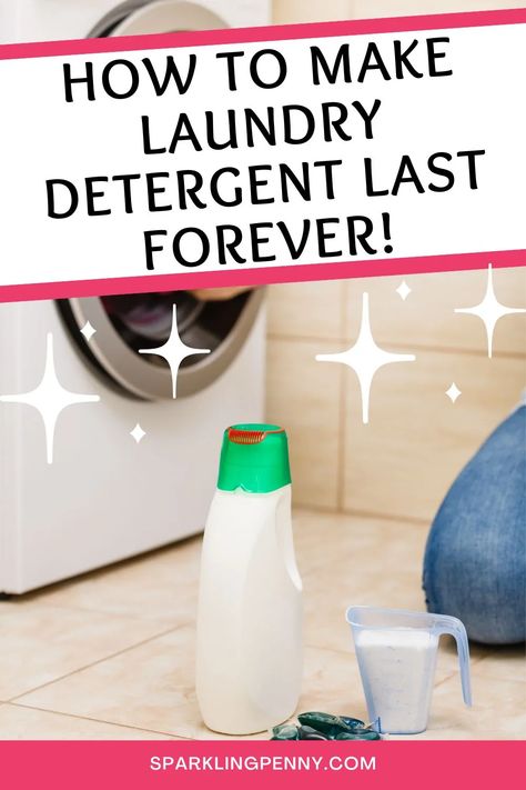 Make your laundry detergent last longer with these tips on softening your water, pretreating stains, and never using more than you need, and much more. Clothes Detergent, Tide Laundry Detergent, Homemade Detergent, Powder Detergent, Detergent Bottles, Washing Detergent, Homemade Laundry Detergent, Homemade Laundry, Washing Soda