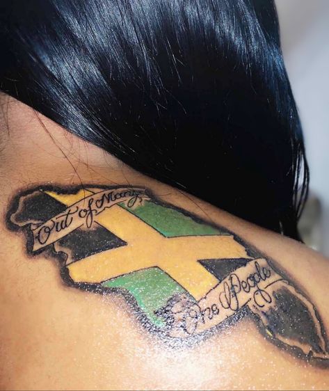 #Jamaica #Jamaicans #Island #Flag #Motto #Jamaicantattoo Trinidad Flag Tattoo, 876 Jamaica Tattoo, Jamaican Island Tattoo, Jamaican Tattoos Ideas, Jamaica Island Tattoo, Made In Jamaica Tattoo, Out Of Many One People Jamaica Tattoo, Jamaican Inspired Tattoos, Jamaica Tattoo For Women