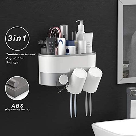 Amazon.com: BUILDEC Toothbrush Holder Wall Mount Adhesive Bathroom Storage Organizer Wall Mount No Drilling Electric Toothbrushes Slots Multifunctional Organizer and Drawer with Phone Holder (2 Cups): Home & Kitchen Wall Mounted Toothbrush Holder, Toothbrush Organization, Toothbrush Holder Wall, Toothbrush And Toothpaste Holder, Cup Storage, Toothpaste Squeezer, Bathroom Accessories Set, Toothpaste Holder, Bathroom Toothbrush Holder