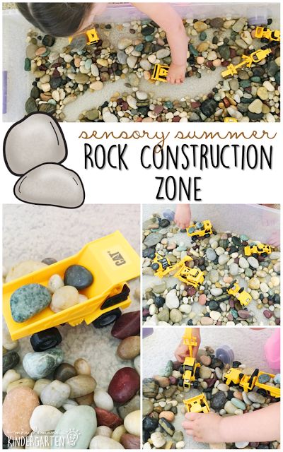 10 Ways to Play With Rocks {Sensory Summer} - Construction Zone! This is the perfect outdoor activity for summer tot school, preschool, or kindergarten! Sensory Ideas For Kindergarten, Vehicle Sensory Bins, Outside Sensory Bins, Outdoor Centers For Preschool, Outdoor Sensory Table Ideas, Community Sensory Bin, Community Toddler Activities, Reggio Transportation Activities, Construction Ideas For Toddlers