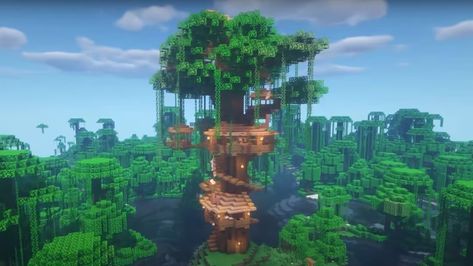 Minecraft Jungle Treehouse, Minecraft Houses Ideas, Jungle Treehouse, Minecraft House Decor, Treehouse Ideas, Decor Bookshelf, Jungle House, Houses Ideas, Pin Search