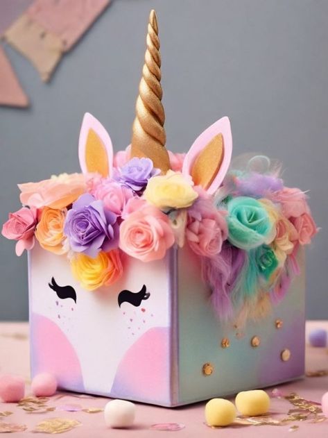 35+ Valentines Box Ideas Unicorn Styles (2024) | Sarah Scoop Unicorn Jewelry Box Diy, Unicorn Valentines Boxes, Kindy 500, Diy Valentine's Mailbox, Unique Valentine Box Ideas, Valentines Box Ideas, Unicorn Piggy Bank, Piggy Bank Diy, Valentines Box