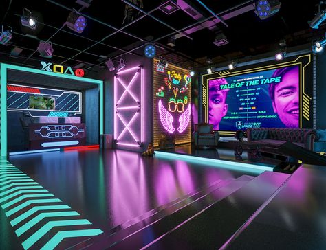 Club Design Interior, Launch Event Ideas, Games Room Inspiration, Gaming Center, Nightclub Design, Interior Architecture Drawing, Exhibition Booth, Club Design, Stage Lighting