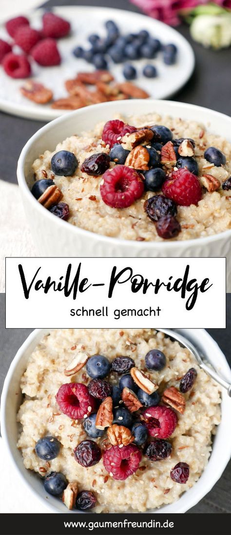 Schnell gemacht, gesund und unfassbar lecker - für das gesunde Vanille-Porridge braucht ihr nur 4 Zutaten.Gaumenfreundin Foodblog #vanilleporridge #vanille #porridge #rezept #haferflocken #milch #kinder #gesundes #frühstück #onepot #rezepte Law Carb, Family Breakfast, Desserts Vegan, Fudgy Brownies, Quick Healthy, Chia Pudding, Healthy Families, Healthy Dessert Recipes, Healthy Dessert