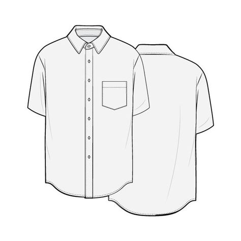 Short Sleeve Button Up Shirt PDF Sewing Pattern Sizes XS / S / | Etsy Shirt Technical Drawing, Plain White Shirt Front And Back Template, Technical Drawing Shirt Men, Blouse Technical Drawing, Oversized Shirt Technical Drawing, Patterned Button Up Shirts, Mens Shirt Pattern, Shirt Drawing, Sewing Shirts