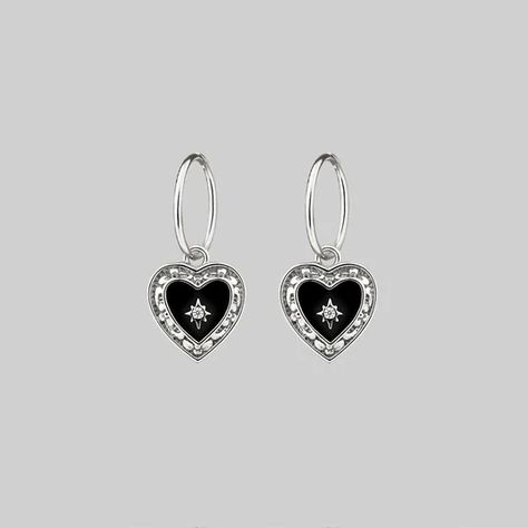 Regal Rose, Black Heart Earrings, Statement Hoop Earrings, Heart Hoop Earrings, Dark Heart, Pierced Jewelry, Cartilage Piercing, Bling Rings, Black Earrings