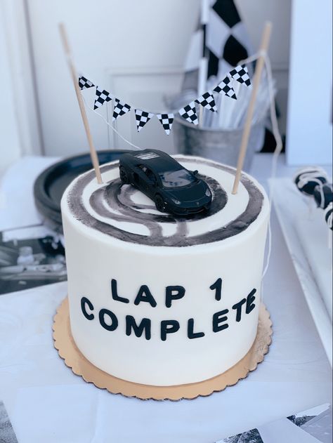 Race 1st Birthday, Race Theme Birthday Cake, One Year Old Car Theme Party, Baby Car Theme Birthday, Ford Mustang Birthday Party Ideas, Jeep 1st Birthday Party, Race Car Cakesicles, Car Themed 30th Birthday Party, Sprint Car Birthday Cake