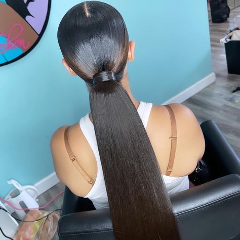 Center Part Ponytail, Center Part, Atlanta Ga, Low Ponytail, Ponytail Styles, Ponytail Hairstyles, Baby Hairstyles, Hair Salon, Backless Dress