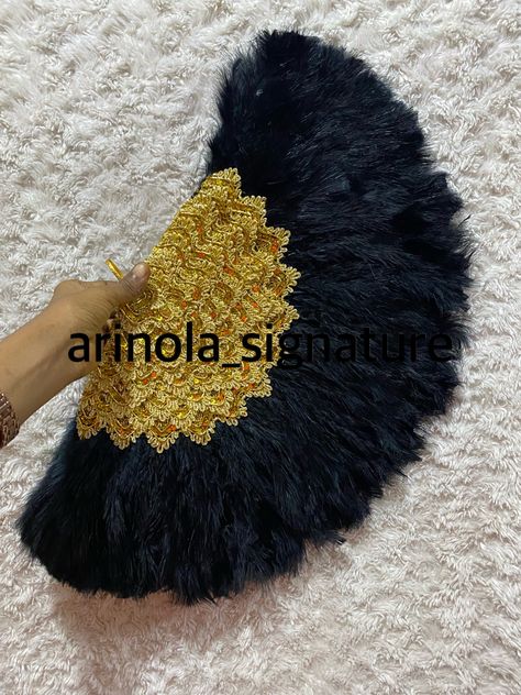 Black with gold fluffy feather fan Bridal Hand Fan, Bridal Fans, Ratha Yatra, Bridal Fan, Hand Fans For Wedding, Brown Eggs, Feather Fan, Stunning Prom Dresses, Diy Fan