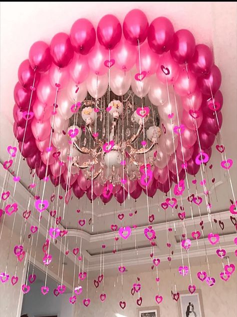 100pcs Pink Heart Shaped Balloon Pendant For Party/Birthday Decoration, Hanging Ornament For Room Decor Ceiling Balloons Decorations, Pink Theme Birthday Party Decoration, Heart Birthday Party, Pink Birthday Party Decorations, Bday Decor, Balloon Chandelier, Birthday Room Decorations, Valentinstag Party, Pink Birthday Party