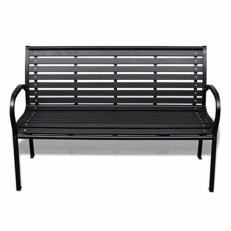 Berkfield Garden Bench 125 cm Steel and WPC Black Berkfield Black Metal Bench, Metal Patio Chairs, Metal Garden Furniture, Wooden Arbor, Planter Bench, Porch Chairs, Stylish Outdoor Furniture, Steel Bench, Wood Plastic Composite