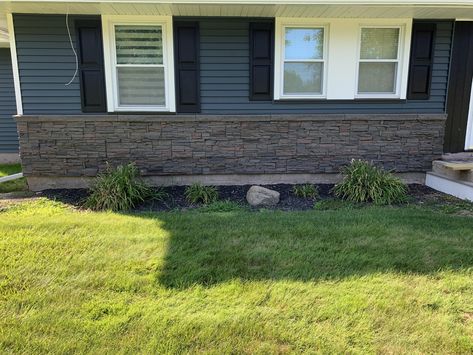 Gray Brick Skirting, Faux Stone Skirting Mobile Homes, Diamond Kote Olive Siding, Certainteed Castle Stone Vinyl Siding, Exterior Rock Siding Faux Stone, Stacked Stone Panels, Mobile Home Exteriors, Faux Stone Panels, Diy Wainscoting