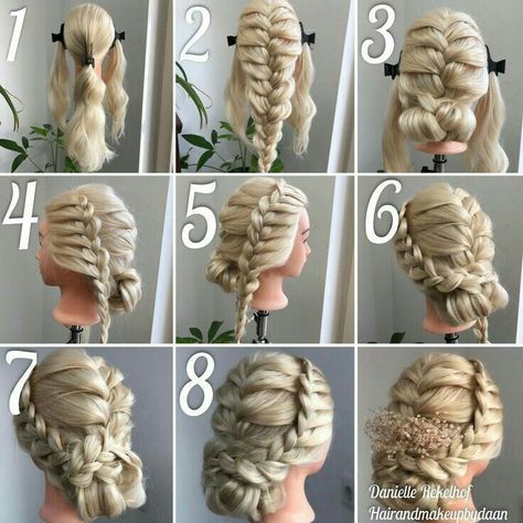 Prom Hairstyles Step By Step, Braid Updo Tutorial, Hairstyles Step By Step, Braids Step By Step, Hairstyle For Long Hair, Medium Hair Braids, Hair Updos Tutorials, Prom Hairstyles Updos, Step By Step Hairstyles