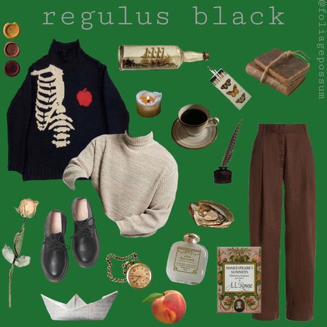 regulus black outfit inspo Regulus Black Lookbook, Regulus Inspired Outfits, Regulus Black Clothes Aesthetic, Regulus Black Outfit Style, Regulus Black Clothes, Regulus Black Inspired Outfits, Regulus Outfits, Regulus Black Outfit Aesthetic, Marauders Outfit Ideas