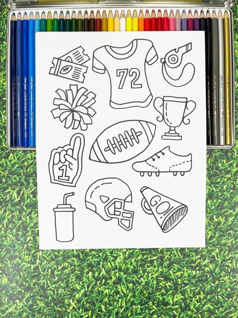 Free Printable Football Doodles Football Doodles, Football Party Activities, American Football Drawing, Football Drawings, Football Printables, Football Clip Art, Football Coloring, Football Paintings, Babysitting Ideas