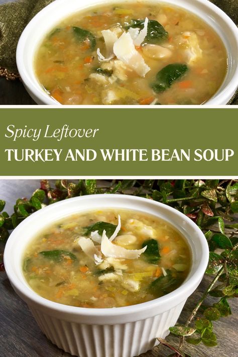 Turkey and White Bean Soup - Creative Cynchronicity Turkey Sausage Kale White Bean Soup, Ground Turkey White Bean Kale Soup, Turkey And Bean Soup, Turkey Bone Soup, Turkey And White Bean Soup, Turkey White Bean Soup, Turkey Bean Soup, Turkey Soup From Carcass, Soup With Turkey