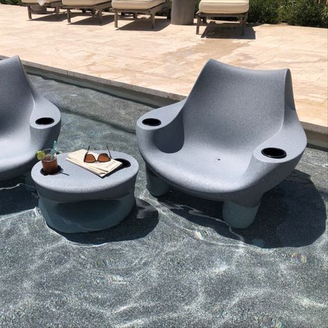 Tenjam Mibster Chair and Amped Side Table show on a 9" deep tanning ledge. Also see our Shayz in-pool lounger as you look for the easiest in-pool furniture to add to your sun shelf. This image shows our Gray Granite color. White Granite Colors, Big Pool, Pool Chaise Lounge, Custom Mosaic Tile, Pool Tanning, Pool House Designs, Big Pools, Pool Chairs, Pool Lounger