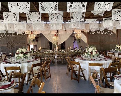 Charro Wedding Centerpieces, Neutral Mexican Wedding Decor, Charro Decorations For 15 White And Gold, White Mexican Party Decor, Hacienda Theme Quinceanera, All White Mexican Wedding, White And Gold Charro Quinceanera Theme, Charo Theme Wedding, Rancho Theme Quinceanera